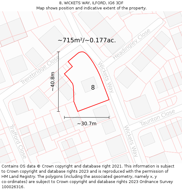 8, WICKETS WAY, ILFORD, IG6 3DF: Plot and title map