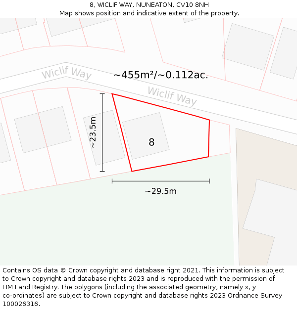 8, WICLIF WAY, NUNEATON, CV10 8NH: Plot and title map