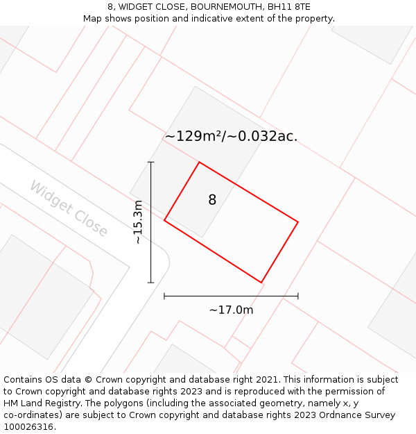 8, WIDGET CLOSE, BOURNEMOUTH, BH11 8TE: Plot and title map