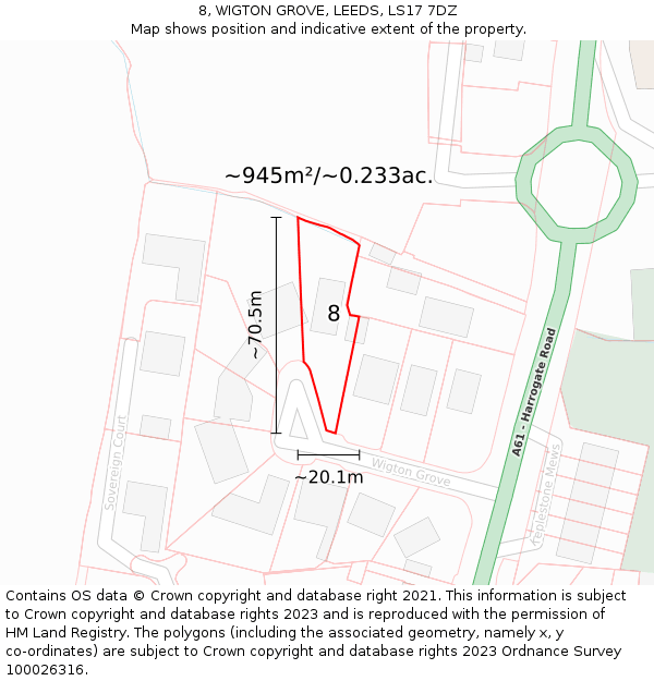 8, WIGTON GROVE, LEEDS, LS17 7DZ: Plot and title map