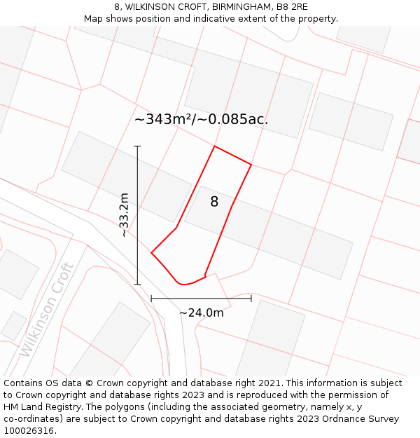 8, WILKINSON CROFT, BIRMINGHAM, B8 2RE: Plot and title map