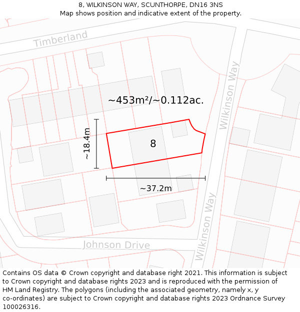 8, WILKINSON WAY, SCUNTHORPE, DN16 3NS: Plot and title map