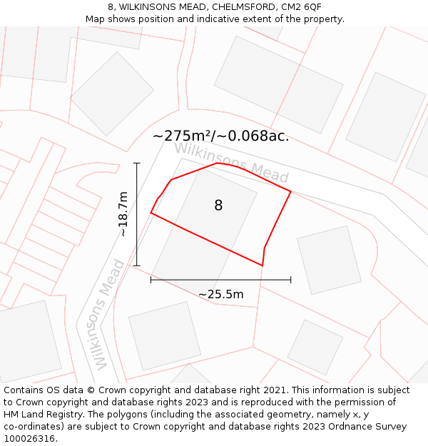 8, WILKINSONS MEAD, CHELMSFORD, CM2 6QF: Plot and title map
