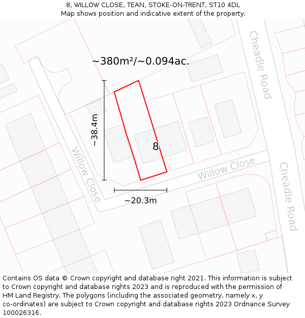 8, WILLOW CLOSE, TEAN, STOKE-ON-TRENT, ST10 4DL: Plot and title map