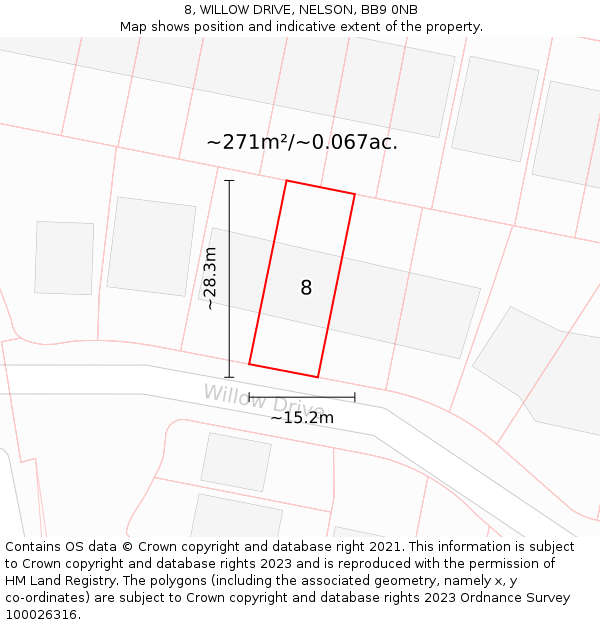 8, WILLOW DRIVE, NELSON, BB9 0NB: Plot and title map