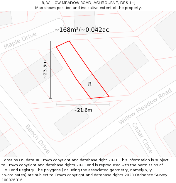 8, WILLOW MEADOW ROAD, ASHBOURNE, DE6 1HJ: Plot and title map