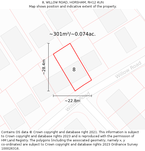 8, WILLOW ROAD, HORSHAM, RH12 4UN: Plot and title map