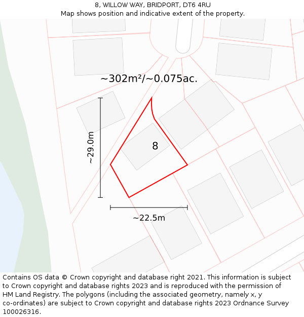 8, WILLOW WAY, BRIDPORT, DT6 4RU: Plot and title map