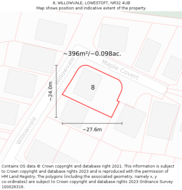 8, WILLOWVALE, LOWESTOFT, NR32 4UB: Plot and title map