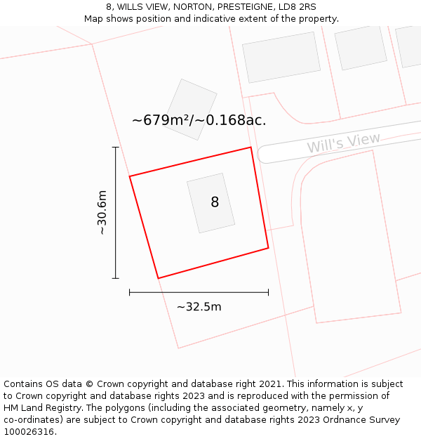 8, WILLS VIEW, NORTON, PRESTEIGNE, LD8 2RS: Plot and title map