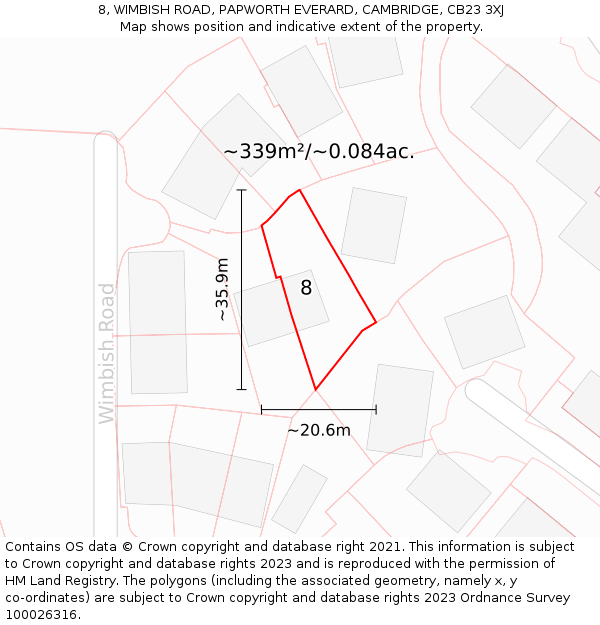 8, WIMBISH ROAD, PAPWORTH EVERARD, CAMBRIDGE, CB23 3XJ: Plot and title map