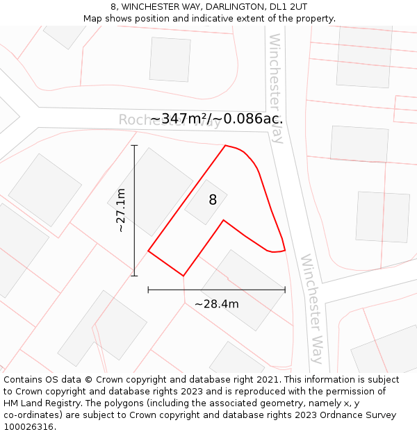 8, WINCHESTER WAY, DARLINGTON, DL1 2UT: Plot and title map