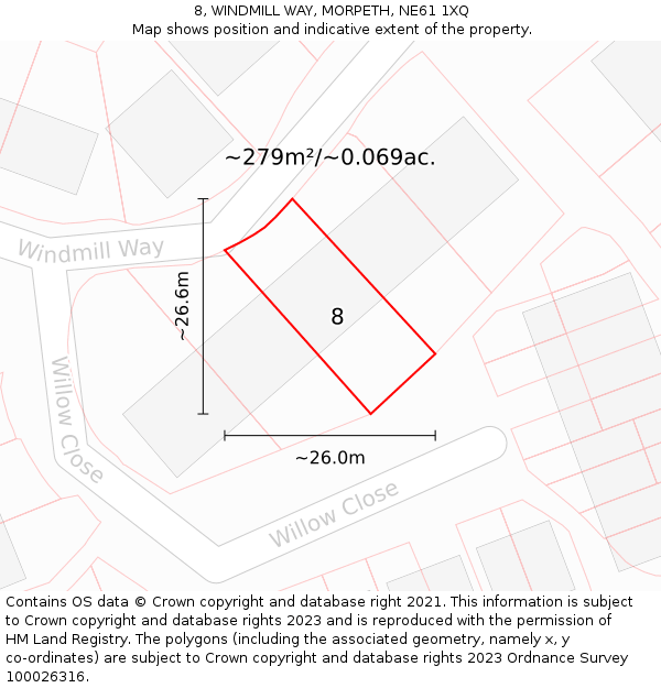 8, WINDMILL WAY, MORPETH, NE61 1XQ: Plot and title map