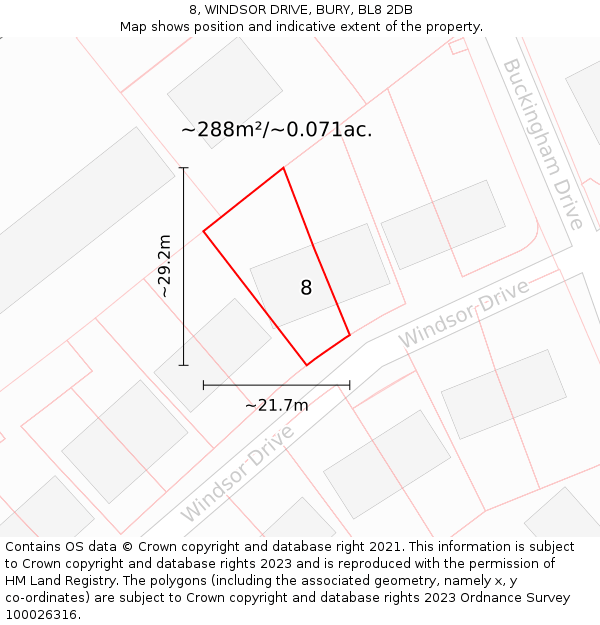 8, WINDSOR DRIVE, BURY, BL8 2DB: Plot and title map