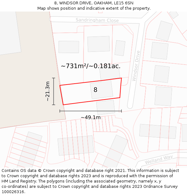 8, WINDSOR DRIVE, OAKHAM, LE15 6SN: Plot and title map