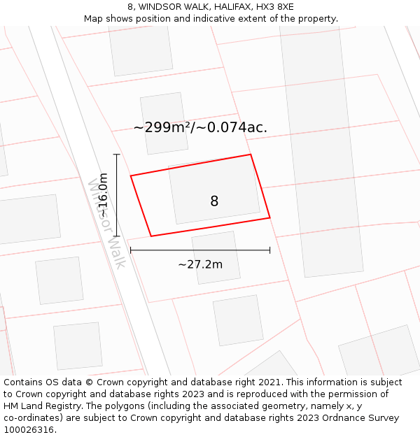 8, WINDSOR WALK, HALIFAX, HX3 8XE: Plot and title map