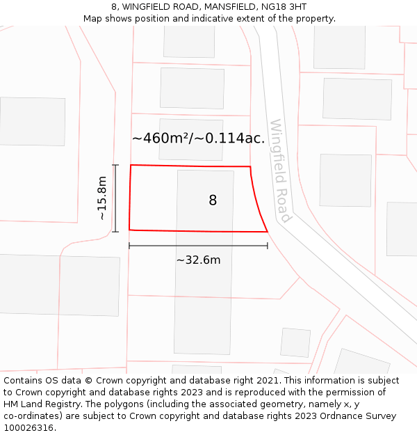 8, WINGFIELD ROAD, MANSFIELD, NG18 3HT: Plot and title map