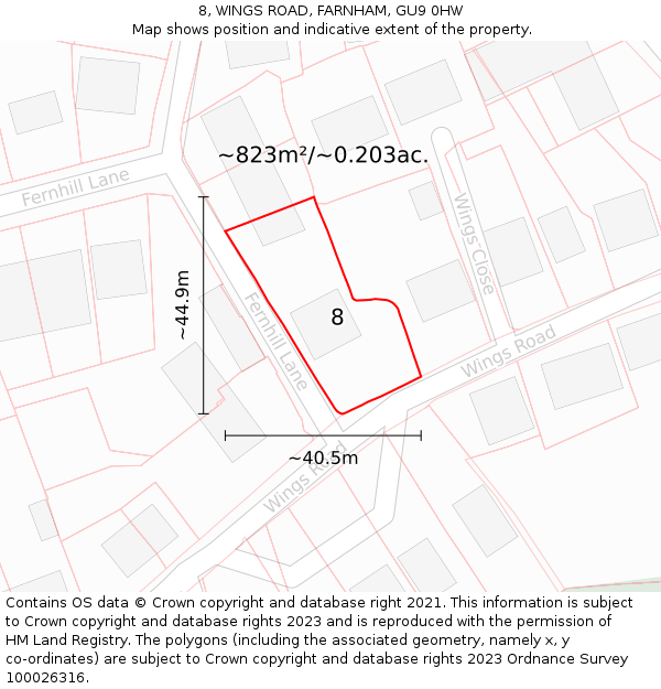 8, WINGS ROAD, FARNHAM, GU9 0HW: Plot and title map