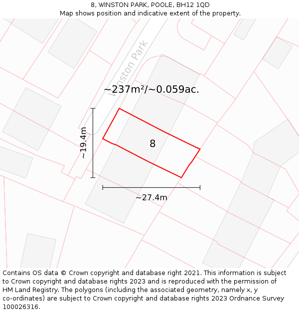 8, WINSTON PARK, POOLE, BH12 1QD: Plot and title map