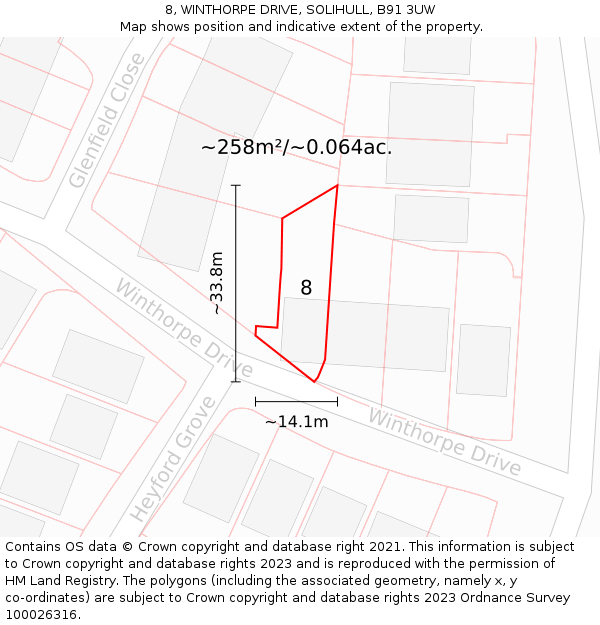 8, WINTHORPE DRIVE, SOLIHULL, B91 3UW: Plot and title map