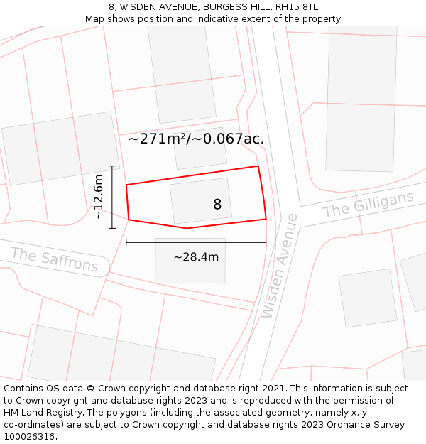 8, WISDEN AVENUE, BURGESS HILL, RH15 8TL: Plot and title map