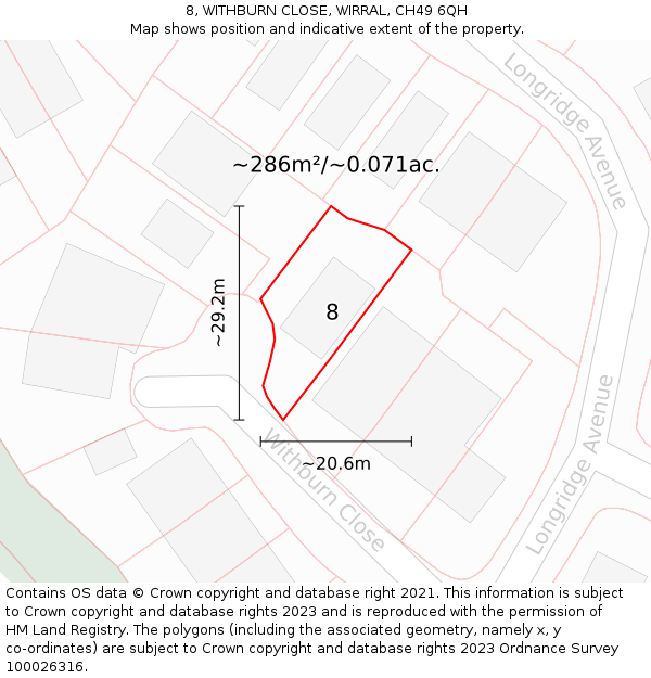 8, WITHBURN CLOSE, WIRRAL, CH49 6QH: Plot and title map