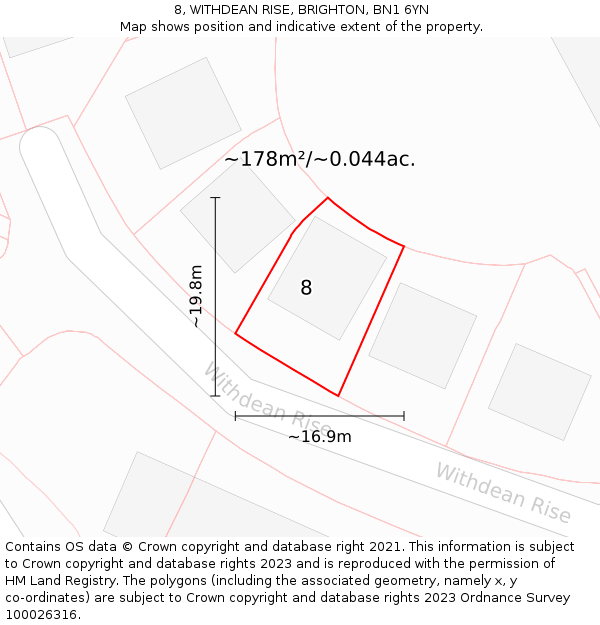8, WITHDEAN RISE, BRIGHTON, BN1 6YN: Plot and title map