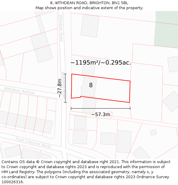 8, WITHDEAN ROAD, BRIGHTON, BN1 5BL: Plot and title map