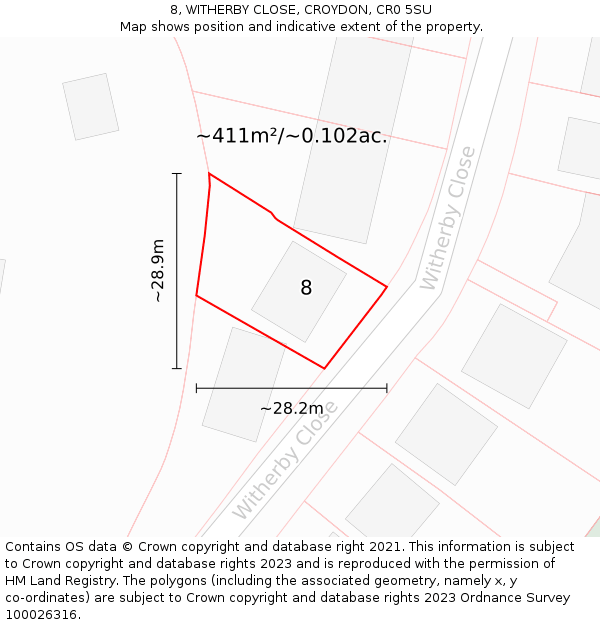 8, WITHERBY CLOSE, CROYDON, CR0 5SU: Plot and title map