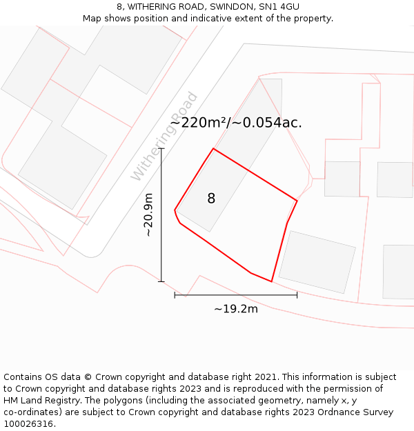 8, WITHERING ROAD, SWINDON, SN1 4GU: Plot and title map