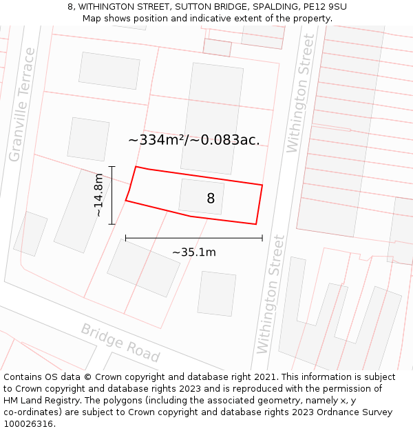 8, WITHINGTON STREET, SUTTON BRIDGE, SPALDING, PE12 9SU: Plot and title map