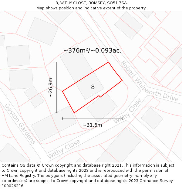 8, WITHY CLOSE, ROMSEY, SO51 7SA: Plot and title map