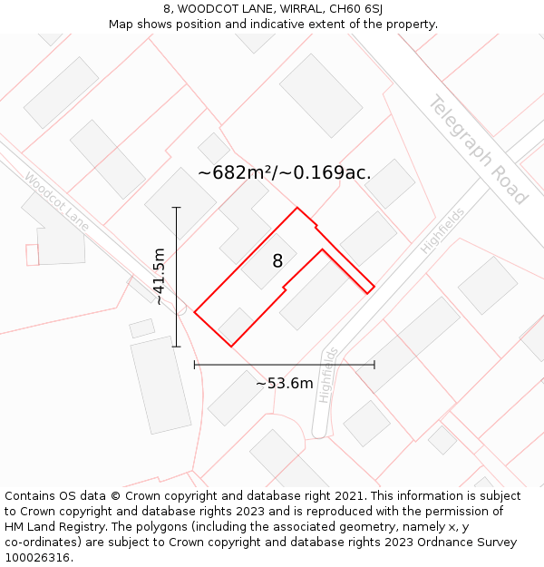 8, WOODCOT LANE, WIRRAL, CH60 6SJ: Plot and title map