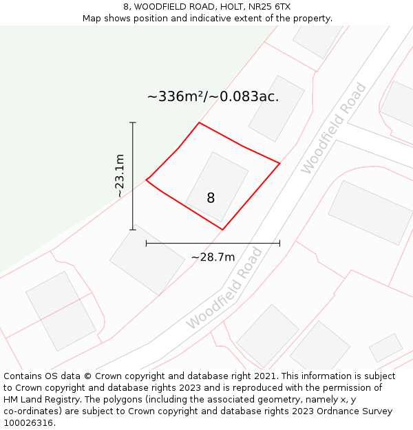 8, WOODFIELD ROAD, HOLT, NR25 6TX: Plot and title map