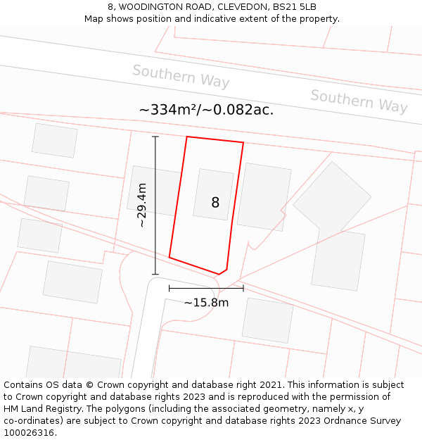 8, WOODINGTON ROAD, CLEVEDON, BS21 5LB: Plot and title map