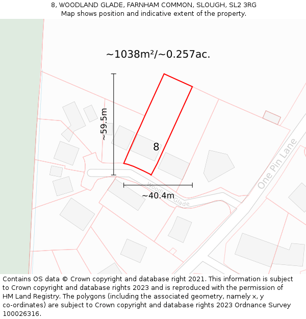 8, WOODLAND GLADE, FARNHAM COMMON, SLOUGH, SL2 3RG: Plot and title map