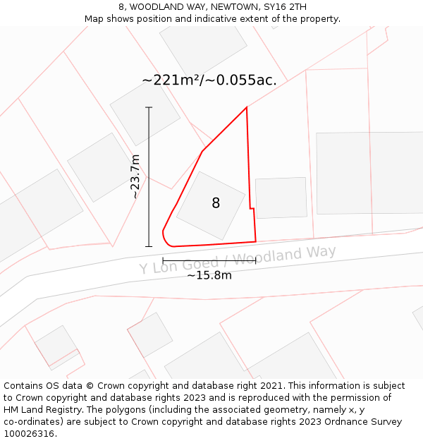 8, WOODLAND WAY, NEWTOWN, SY16 2TH: Plot and title map