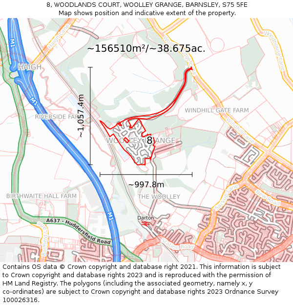 8, WOODLANDS COURT, WOOLLEY GRANGE, BARNSLEY, S75 5FE: Plot and title map