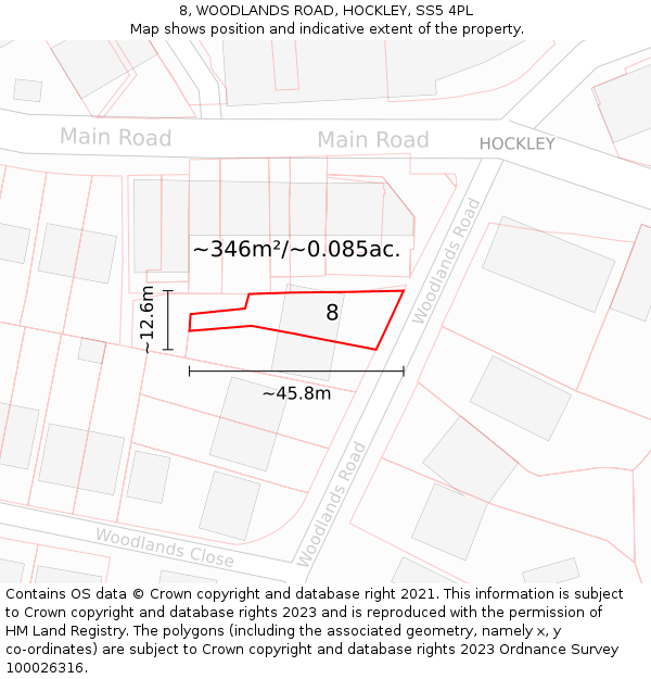 8, WOODLANDS ROAD, HOCKLEY, SS5 4PL: Plot and title map