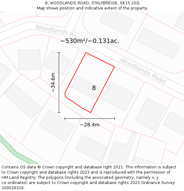 8, WOODLANDS ROAD, STALYBRIDGE, SK15 2SQ: Plot and title map