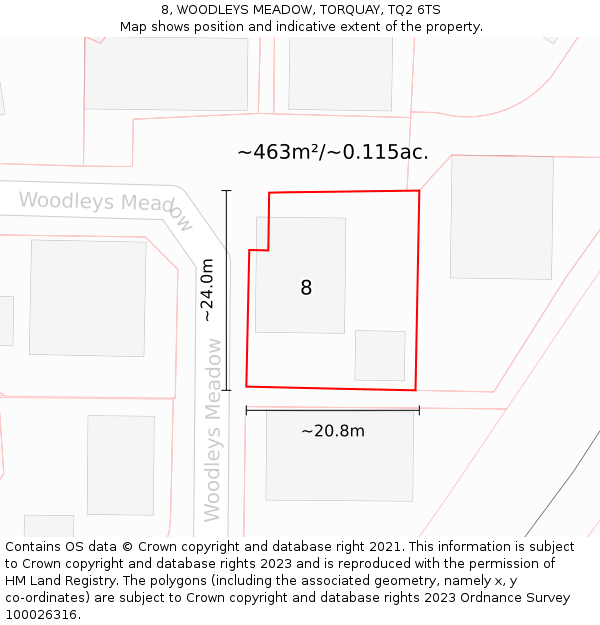 8, WOODLEYS MEADOW, TORQUAY, TQ2 6TS: Plot and title map