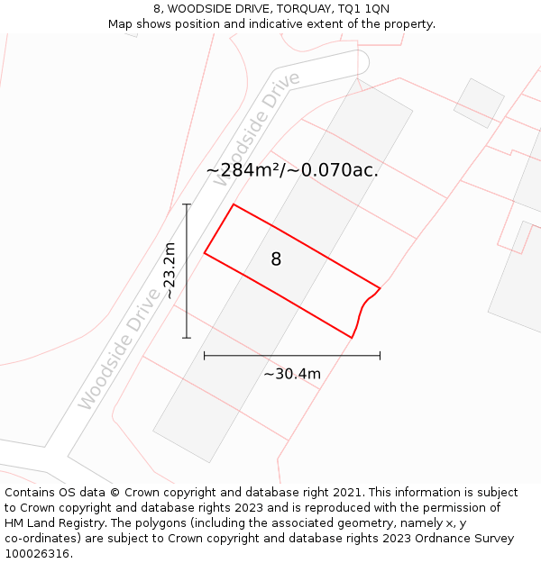 8, WOODSIDE DRIVE, TORQUAY, TQ1 1QN: Plot and title map