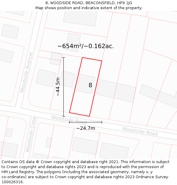 8, WOODSIDE ROAD, BEACONSFIELD, HP9 1JG: Plot and title map