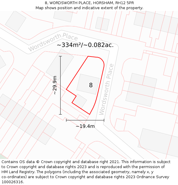 8, WORDSWORTH PLACE, HORSHAM, RH12 5PR: Plot and title map