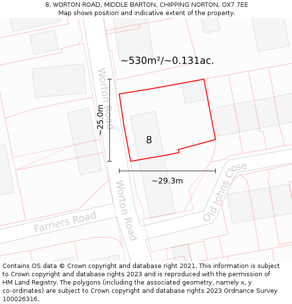 8, WORTON ROAD, MIDDLE BARTON, CHIPPING NORTON, OX7 7EE: Plot and title map