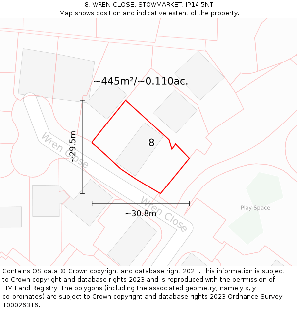 8, WREN CLOSE, STOWMARKET, IP14 5NT: Plot and title map