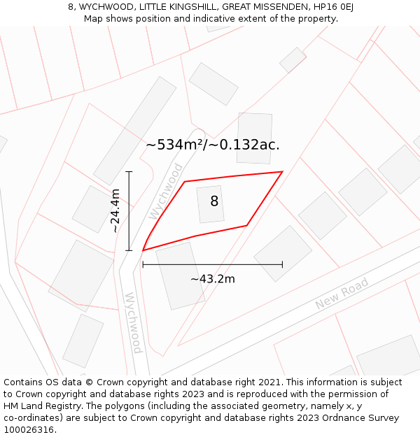 8, WYCHWOOD, LITTLE KINGSHILL, GREAT MISSENDEN, HP16 0EJ: Plot and title map