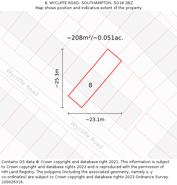 8, WYCLIFFE ROAD, SOUTHAMPTON, SO18 2BZ: Plot and title map