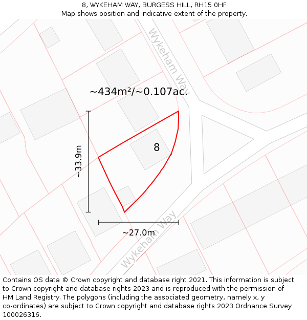 8, WYKEHAM WAY, BURGESS HILL, RH15 0HF: Plot and title map