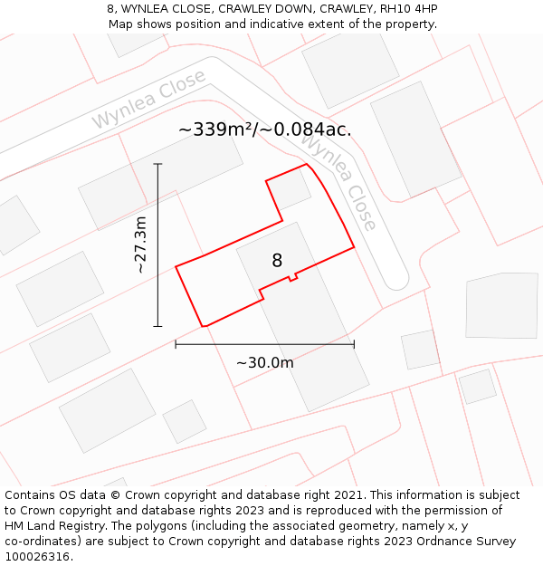 8, WYNLEA CLOSE, CRAWLEY DOWN, CRAWLEY, RH10 4HP: Plot and title map